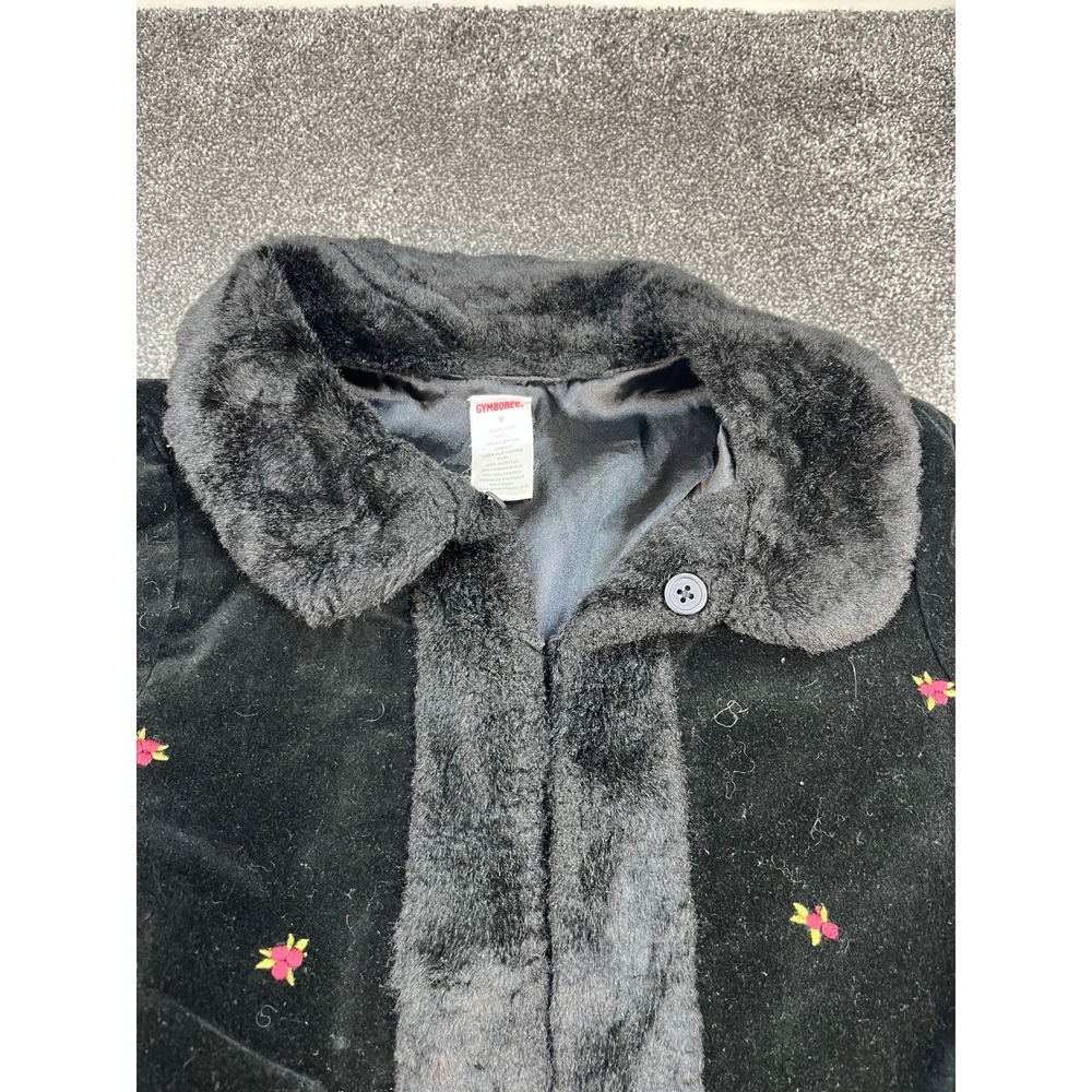 Vintage Gymboree Holiday Magic Velvet Faux Fur Embroidered Coat Girls Size 9 - Picture 9 of 14